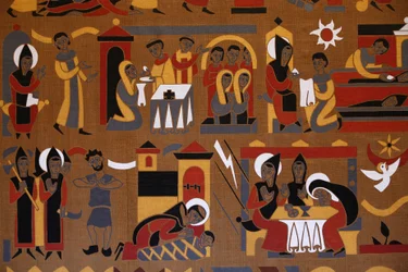 Tapestry in Saint-Pierre de Solesmes Abbey: Life of Saint Benedict, Solesmes, France