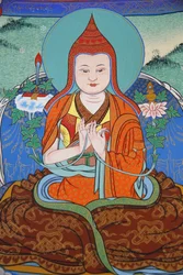 Temple of the Thousand Buddhas, Dashang Kagyu Ling congregation: Jamgon Kongtrul Lodroe Thaye Monk praying, La Boulaye, France