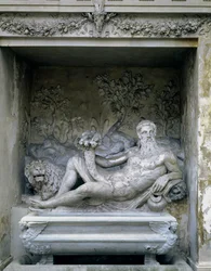 The Nymphaeum, Detail of a Statue of a River God within a Niche Holding a Cornucopia