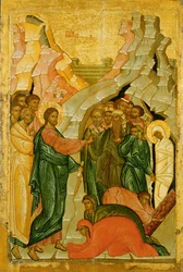 The Raising of Lazarus, Russian icon, Novgorod School