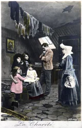 The Charity: Nun Visiting Poor People, c. 1910 (Postcard)