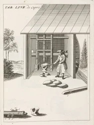Processing of raw materials: metallurgy, breaking copper ingots with a mechanical hammer, powered by a water wheel