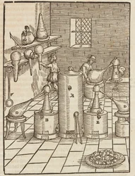 Treatment for gold and silver ore separation - Engraving from Description of ores and main mining methods, by Lazarus Ecker