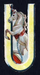 U like Unicorn. Beetle decoupis on the theme of animals. Engraving. Series of 26 waffle chromolithographs of English origin. End of the 19th century.