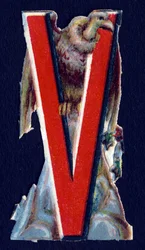V as Vulture. Beetle decoupis on the theme of animals. Engraving. Series of 26 waffle chromolithographs of English origin. End of the 19th century