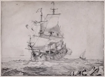 Vessels at Sea Firing the Cannon (drawing by Pierre Puget)