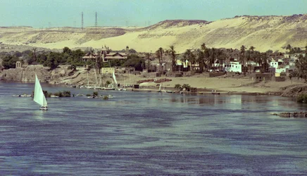 View On The Nile With Faluka Boat Egypt, c.1979