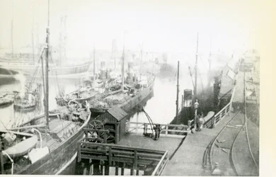 View of Blyth Harbour Looking Downstream with Many Vessels Waiting to Load