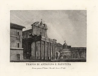 View of the Temple of Antoninus and Faustina, Roman Forum, Rome