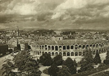View of the Arenas, the Roman Amphitheater, and the City of Verona in 1925