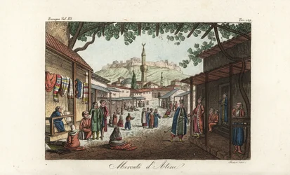 View of the market or bazaar in Athens