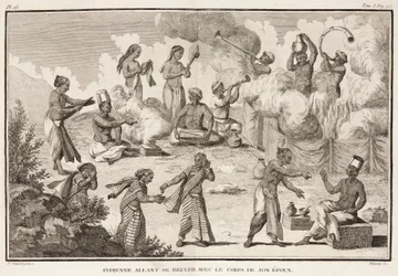 Widow about to burn herself on her dead husband
