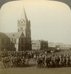 British soldiers reviewed by Lord Roberts, Public Square, Pretoria, South Africa, Boer War, 1900