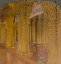 Buddhist Temple Interior with Costly Decorations in Gold and Colors, Moulmein, Burma, 1907