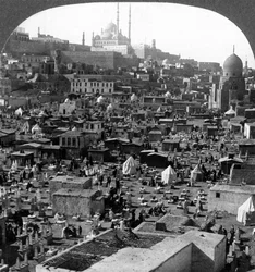 Citadel and Mohammed Ali Mosque Beyond Bab-el-Wezir Cemetery, Cairo, Egypt, 1905