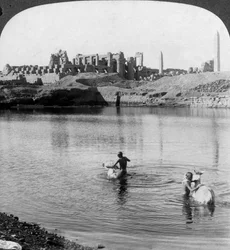 Looking Across the Sacred Lake to the Great Temple at Karnak, Thebes, Egypt