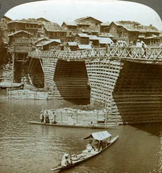 Quaint Bridge and Houses, City of Sun, Kashmir, India
