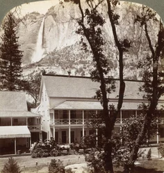 Sentinel Hotel, looking north across the valley to Yosemite Falls, California, USA, 1902