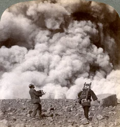 Sudden volcanic explosion in the crater of Mount Asama, Japan