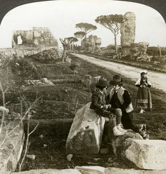 Tombs and children in traditional dress, Appian Way, Rome, Italy