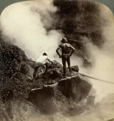 Watching an Eruption of Steam and Boiling Mud Halfway Up the Volcano of Aso-san, Japan