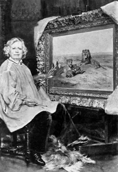 Rosa Bonheur (1822-1899) French wildlife painter here in front of one of her canvas representing lions c. 1875