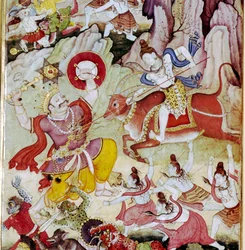 Siva Destroys the Demon Andhaka, Harivamsa Manuscript, Mughul