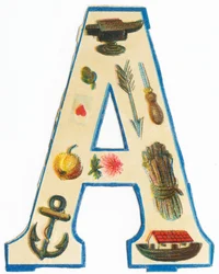A: anvil, artichoke, arrow, ace of hearts, awl, apple, aster, anchor, arc of Noe, asparaguses