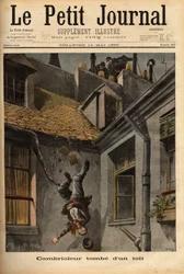 A Burglar Falls from the Roofs of Notre Dame Street in Nazareth, in His Precipitation to Flee in Front of the Police Officers. Engraving in Le petit journal 14/5/1899. Selva Collection.