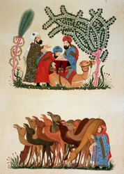 A caravan on the move. Illustration of the 13th century of the 