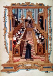 A Master Court in a Room of the Sorbonne University in Paris in the Middle Ages