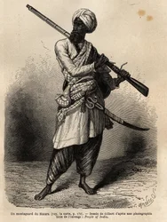 A Mountaineer from Hazara (Punjab, India). Engraving to Illustrate the Voyage to Pandjab and Kashmir, Story by Guillaume Lejean, in 1866, Published in Le tour du monde, nouveau journal des voyages, under the direction of Edouard Charton