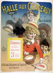 Advertising poster for the “Halle aux hats”, rue de Belleville in Paris
