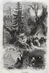 Aeolian Harp - Wind Harp - Musical Instrument Played by the Wind - Engraving from 1860