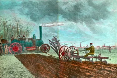 Agricultural work and progress: steam plowing