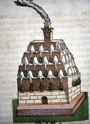 Alchemy: the Athanor Four from a book by Pietro Andrea Mattioli (Matthiole) (1500-1577). Frankfurt