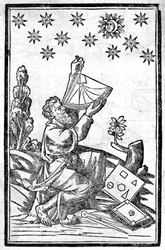 An astrologer takes the height with his sextant during an eclipse.