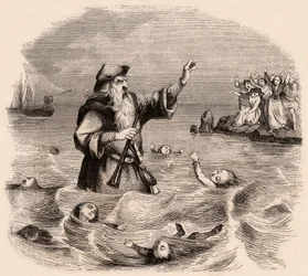 An old man drowning children in the sea, from a popular German traditional legend