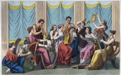 Ancient Greece - Concert with different instruments - engraving from “Usi e Costumi di Tutti i Popoli dell