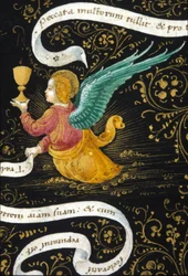 Angel wearing a chalice. Miniature of Belbello da Pavia