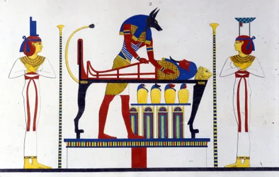 Anubis and a mummy - in Monuments of Egypt and Upper Nubia by Ippolito Rosellini