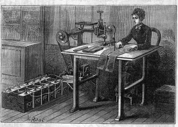 Application of Faure batteries: cutting machine for fabric operated by the accumulator. Engraving in 