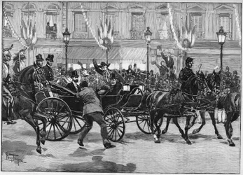 Assassination of the President of the Republic Sadi Carnot (1837-1894) by the anarchist Caserio. 24 June 1894.