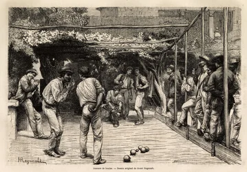 Ball players in Rome (Italy). Engraving to illustrate the voyage to Rome, by Francis Wey, in 1864-1868, published in Le tour du monde, nouveau journal des voyages, under the direction of Edouard Charton