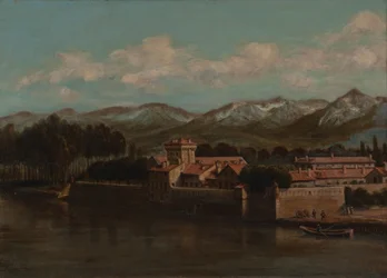 Banks of the Isère in Grenoble, mountain view