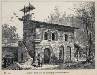 Barbarian House of the Gallo Roman era - engraving of 1889 in Histoire de habitation humaine à l