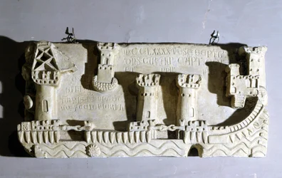 Bas-Relief Representing the Old Port of Pisa. Notice the Chains Blocking Access to the Port, Taken by Genoa as a Trophy After the Battle of Meloria Against Corsica. Genoa, Naval Museum of Pegli, 1290