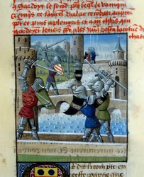 Battle of Knights Palamede and Artus. Miniature in 