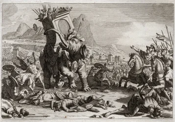 Bible of Royaumont, Old Testament: Courage of Eleazar. Extraordinary Action by Eleazar Against the Seleucid King Antiochos V Eupator. Illustration from 1811