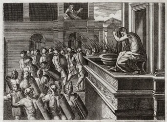 Bible of Royaumont, Old Testament: Crime of David. David Desires Bathsheba and Kills Her Husband Uriah. Illustration from 1811